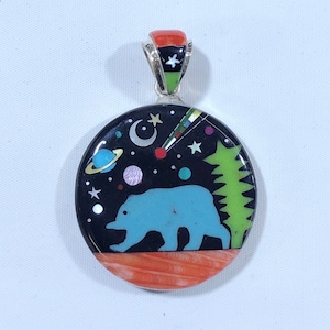 Galaxy Night Sky Pendant & Sunface Pendant - Double Sided Pendant For Necklace - Multi Gemstone Micro Inlayed Sterling Silver
