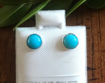 5mm, 6mm Sleeping Beauty Stud Earrings - Natural Turquoise Sterling Silver Post Earrings