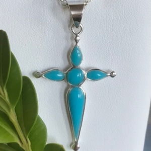 Turquoise Cross Pendant Sterling Silver - Blue Turquoise Cross Pendant