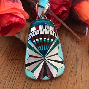 Multicolor Pendant - Inlay Pendant For Necklace - Inlay Multicolor with Turquoise, Opal, MOP, Malachite, Black Onyx, Coral