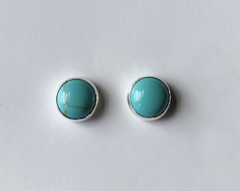 Pendientes de botón redondos de turquesa - Pendientes de poste de plata de ley con turquesa de 3 mm (pequeños), 4 mm, 5 mm, 6 mm, 8 mm.