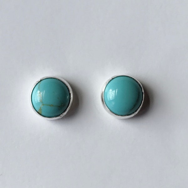 Turquoise Round Shape Stud Earrings - Turquoise Sterling Silver Post Earrings 3mm (tiny), 4mm, 5mm, 6mm, 8mm.