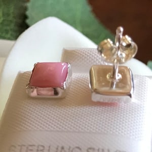6x6mm Square Pink Conch Shell Stud Earrings - Pink Conch Shell Sterling Silver Post Earrings
