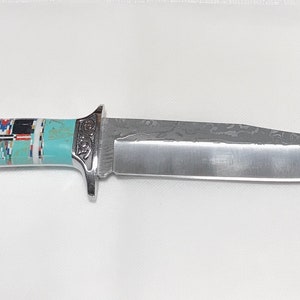 Inlay Turquoise Pocket Knife with Black Sheath - Multicolor Inlay Stone - Stainless Steel Knife