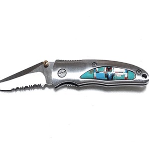 Southwestern Inlay Pocket Knife - Turquoise Inlay with Multi Stones Knife - Stainless Steel Knife