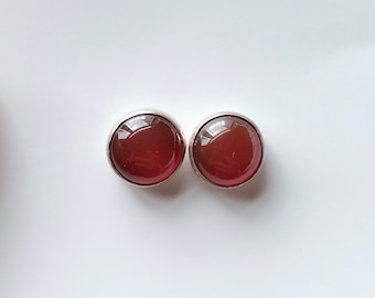 Carnelian Stud Earrings - Carnelian Sterling Silver Post Earrings 8mm