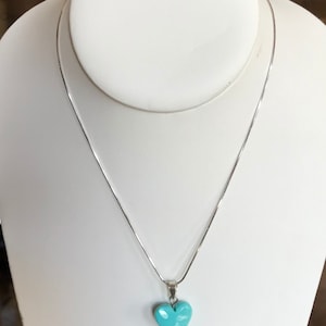 Kingman Turquoise Pendant With Sterling Silver Chain 16&quot;, 18&quot; - Silver Turquoise Necklace Pendant - Heart Shape Turquoise Pendant with Chain