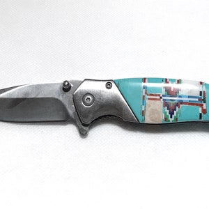 Southwestern Inlay Knife - Turquoise Inlay with Multi Stones Knife - Stainless Steel Knife