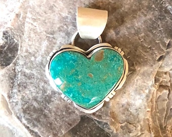 Navajo Made Kingman Turquoise & Sterling Silver Heart Pendant - Etsy
