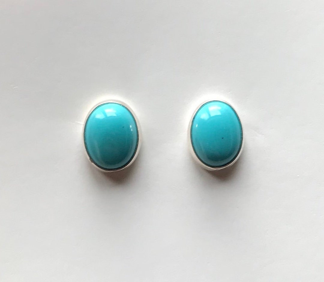 Orecchino a perno in argento sterling 925 con pietra preziosa in calcedonio blu - Italia