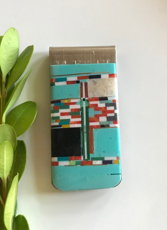 Stainless Steel Money Clip Multicolor Inlay Stones Turquoise Inlay Money Clip Bags & Purses Wallets & Money Clips Money Clips 