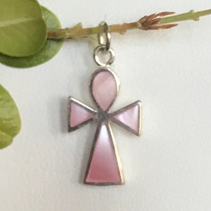 Mother of Pearl Cross Pendant - M.O.P Cross Pendant - Pink Stone Sterling Silver Pendant - Tiny Cross Pendant