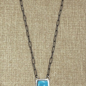 Turquoise Bar Necklace - Natural Turquoise Sterling Silver - Turquoise Necklace.