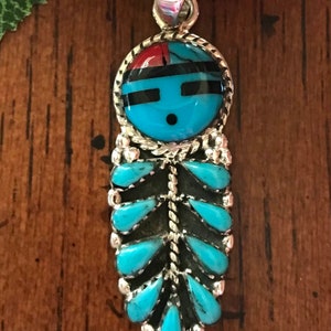 Multicolor Pendant - Turquoise Inlay with Red Coral, Black Onyx - Sunface Pendant for Necklace