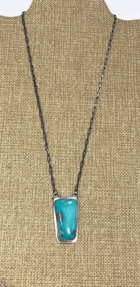 Turquoise Bar Necklace Sterling Silver Turquoise Bar Necklace