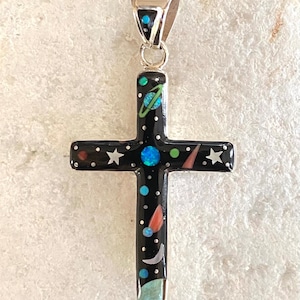 Galaxy Night Sky Pendant - Multi Gemstone Micro Inlayed Sterling Silver - Night Sky Stars Planets Pendant - Colgante multicolor para collar