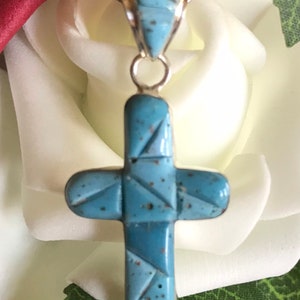Denim Lapis Cross Pendant - Inlay Sterling Silver Pendant - Lapis Cross Pendant for Necklace