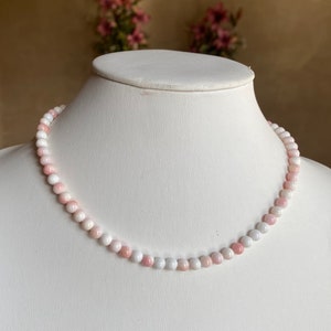 Naszyjnik z muszli Pink Conch Shell - Naturalna muszla Pink Queen Conch Shell okrągła kula 6 mm - Naszyjnik z koralików z kamieni szlachetnych ze srebra próby 925