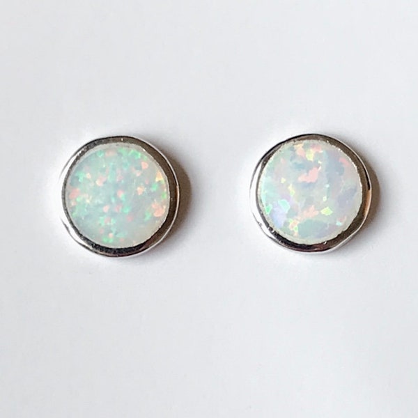 WHITE OPAL HEART POST EARRINGS