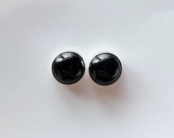 Tiny Black Onyx and Polished Sterling Silver 4mm Stud Earrings 