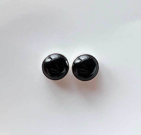 Boucles D'oreilles Rondes En Argent Sterling Avec Onyx Noir - 5 Mm - Neuf Sans Emballage