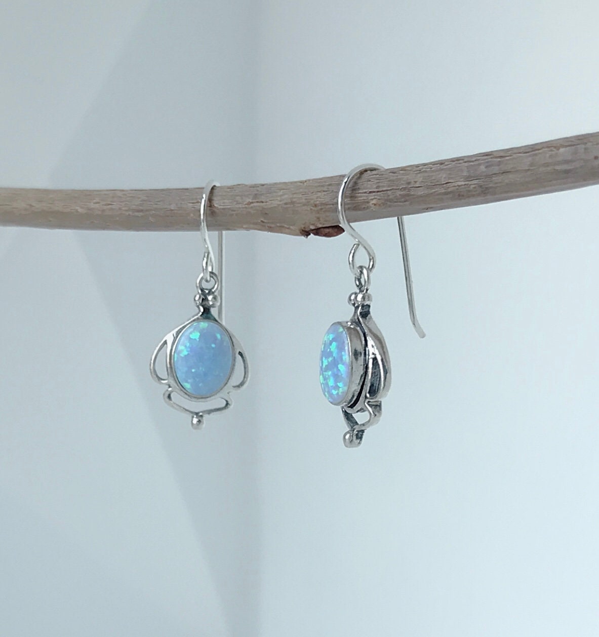 7x9 ブルーオパール スターリングシルバー イヤリング - オパール