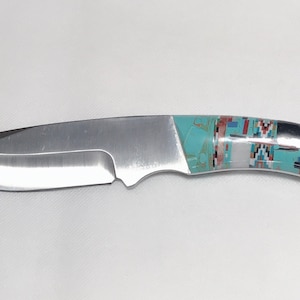 Inlay Turquoise Pocket Knife with Black Sheath - Multicolor Inlay Stone - Stainless Steel Knife