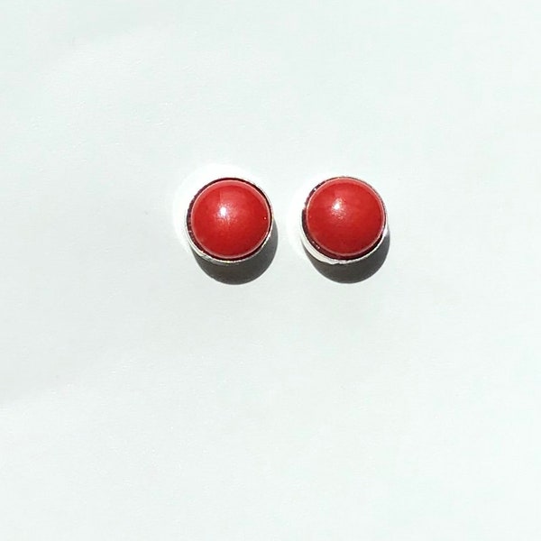 3mm (tiny), 4mm, 5mm, 6mm, 8mm Red Coral Stone Stud Earrings, Coral Sterling Sivel Post Earrings