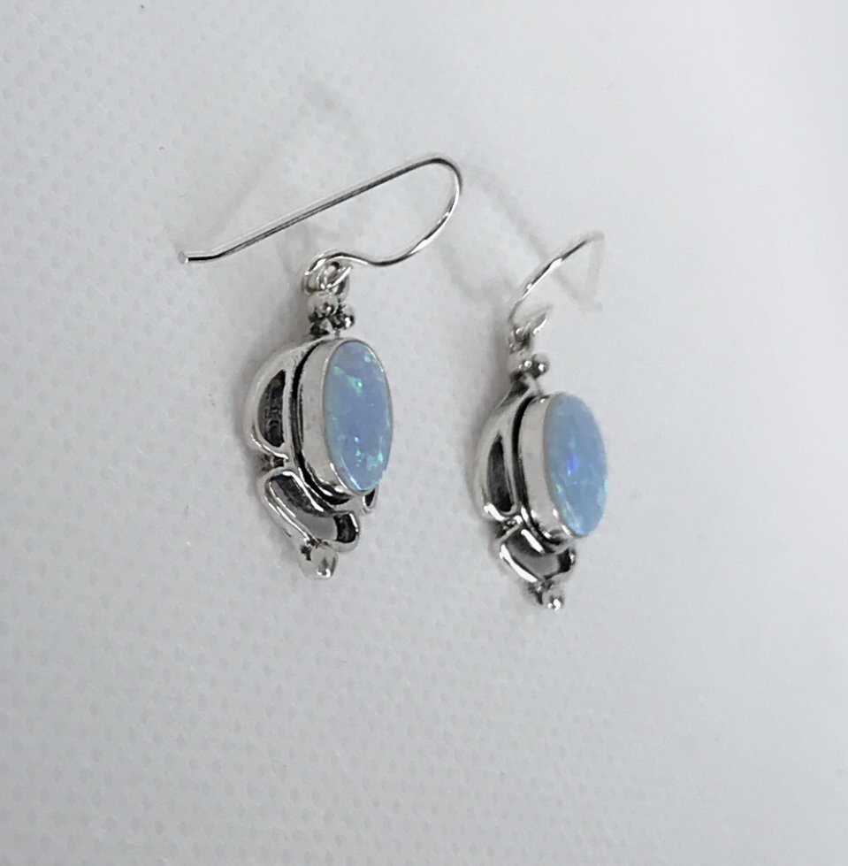 7x9 ブルーオパール スターリングシルバー イヤリング - オパール
