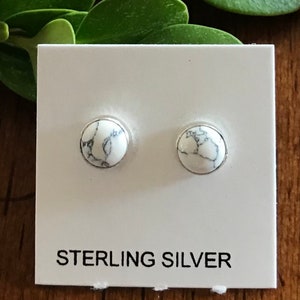 White Buffalo Stud Earrings - Turquoise Sterling Silver Post Earrings 5mm, 6mm, 8mm.