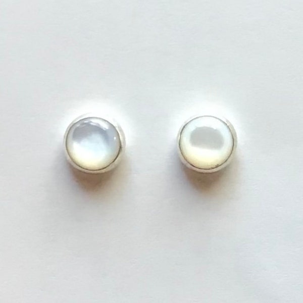 Mother of Pearl Stud Earrings - M.O.P Sterling Silver Post Earrings 4mm, 5mm, 6mm