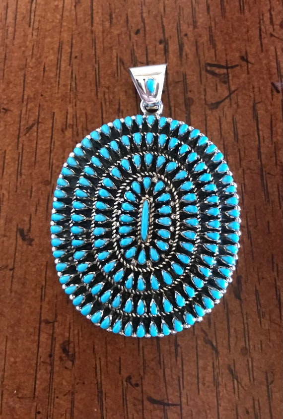 Turquoise Oval Pendant Sterling Silver - Needle Point Pendant - Cluster Turquoise Pendant - Sleeping Beauty Pendant for Necklace