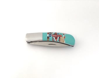 Southwestern Inlay Pocket Knife - Turquoise Inlay with Multi Stones Knife - Stainless Steal Knife