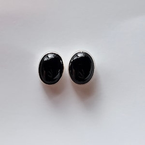 Black Onyx Oval Stud Earrings - Sterling Silver Post Earrings 7x9mm