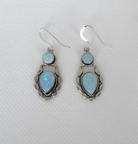 5mm Sterling Silver Opal Drop Earring in Blue 5mm Sterling Silver Opal Drop Earring in Blue