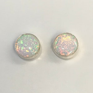 White Opal Stud Earrings - Opal Sterling Silver Post Earrings 5mm, 6mm, 8mm