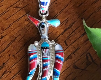 Inlay Multicolor Thunderbird Pendant - Thunderbird Pendant for Necklace - Multicolor Pendant Sterling Silver.