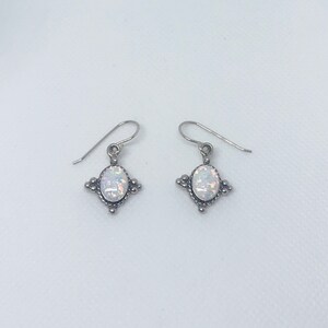 7x9mm White Opal Sterling Silver Earrings - Opal Dangle and Drop Earrings - French Hook Earrings
