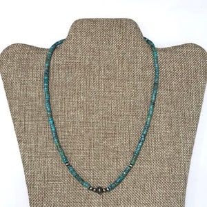Turquoise Heishi Necklace - Natural Turquoise and Silver Beads Necklace - Sterling silver necklace