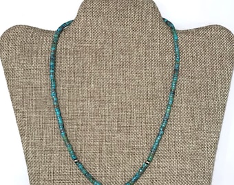 Turquoise Heishi-ketting - ketting met natuurlijke turkoois en zilveren kralen - Sterlingzilveren ketting