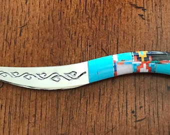 長さ10.5インチの手作りターコイズインレイネイティブアメリカンナバホ