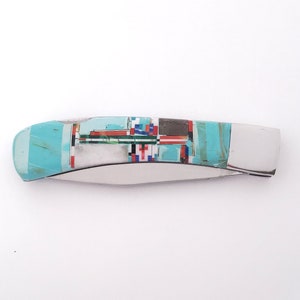 Southwestern Inlay Knife - Turquoise Inlay with Multi Stones Knife - Stainless Steel Knife
