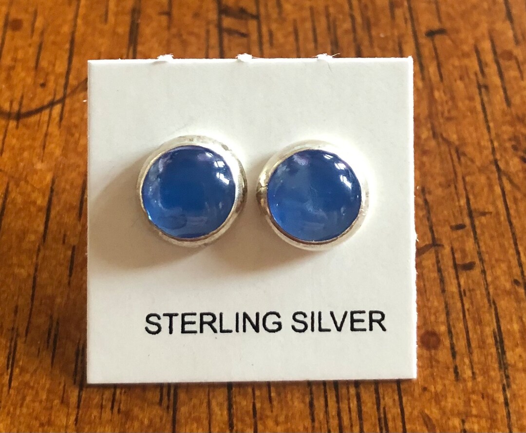 Blue Topaz Stud Sterling Silver Post Earrings 8mm