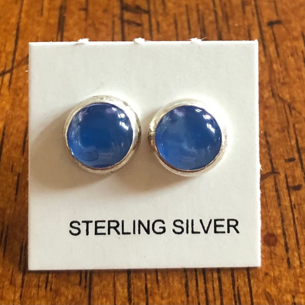 Blue Topaz Stud Sterling Silver Post Earrings 8mm