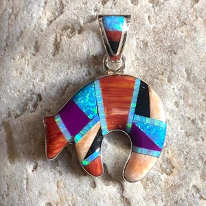 Native American Brownbear Navajo Turquoise Inlay Sterling Silver 3d Bracelet Native American Brownbear Navajo Turquoise Inlay Sterling Silver 3d Bracelet