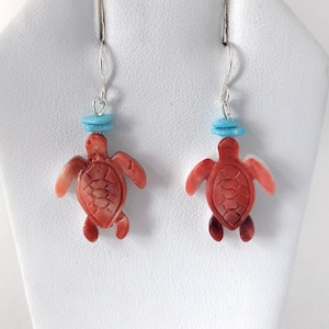 Spiny Oyster and Sleeping Beauty Turquoise Turtle Earrings - Spiny Oyster Dangle and Drop Earrings - French Hook Earrings