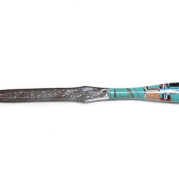 Turquoise Inlay Double Sided Letter Opener - Multicolor Inlay Stones - Stainless Steel Knife