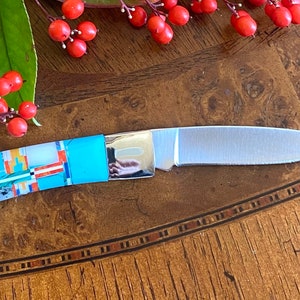 Southwestern Inlay Knife - Turquoise Inlay with Multi Stones Knife - Stainless Steel Knife