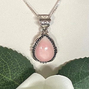 Natural Pink Conch Shell Teardrop Pendant - Pink Conch Pendant for Necklace - Pink Conch Pendant Sterling Silver