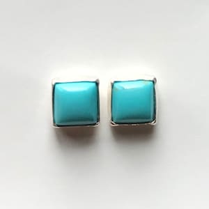 Turquoise Square Shape Sterling Silver Post Earrings 6x6mm
